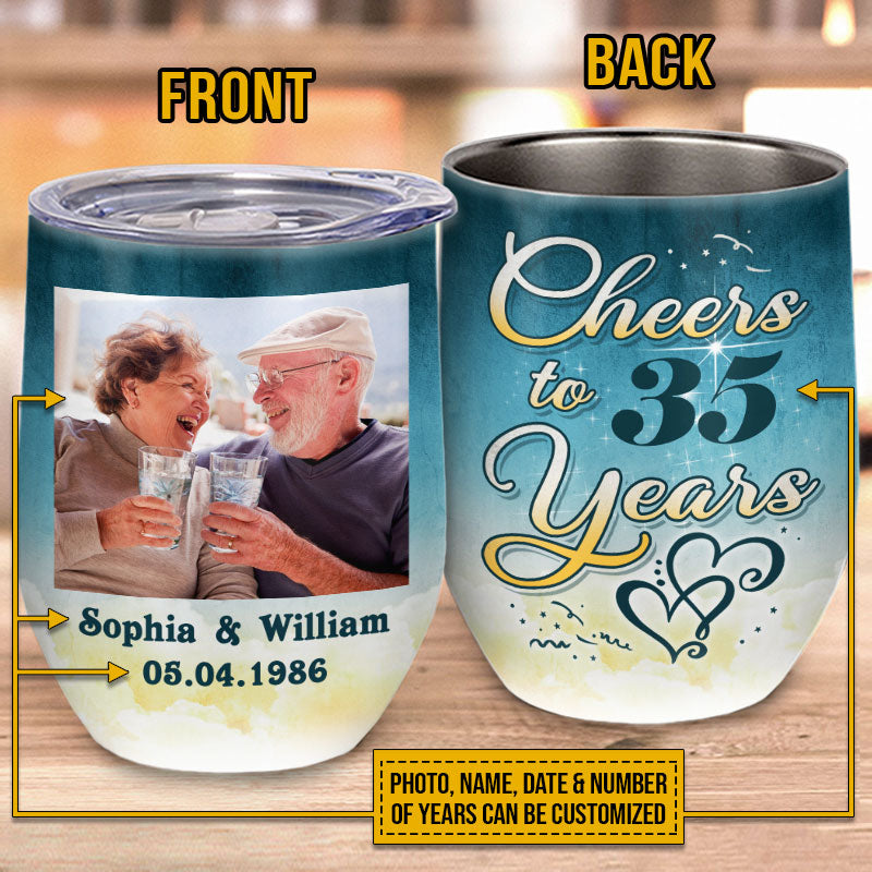 Custom Photo Couple Husband Wife Cheers Anniversary Photo Gift Custom Wine Tumbler, Couple Gift