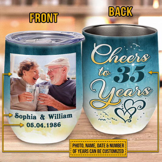 Custom Photo Couple Husband Wife Cheers Anniversary Photo Gift Custom Wine Tumbler, Couple Gift