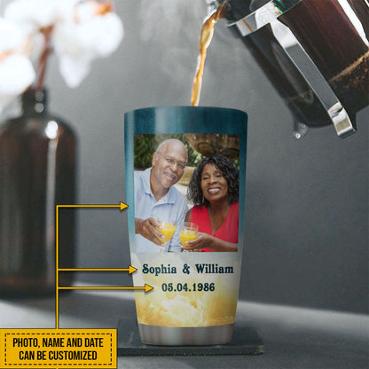 Custom Photo Couple Husband Wife Cheers Anniversary Photo Gift Custom Tumbler, Couple Gift