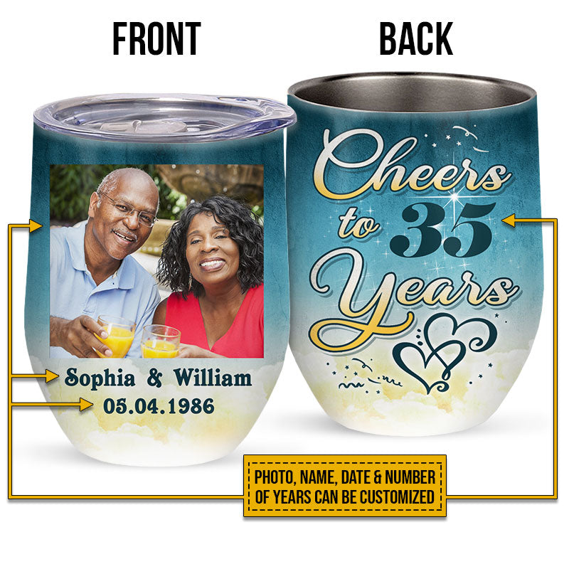 Custom Photo Couple Husband Wife Cheers Anniversary Photo Gift Custom Wine Tumbler, Couple Gift