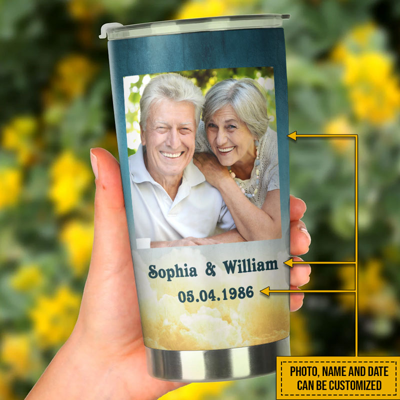 Custom Photo Couple Husband Wife Cheers Anniversary Photo Gift Custom Tumbler, Couple Gift