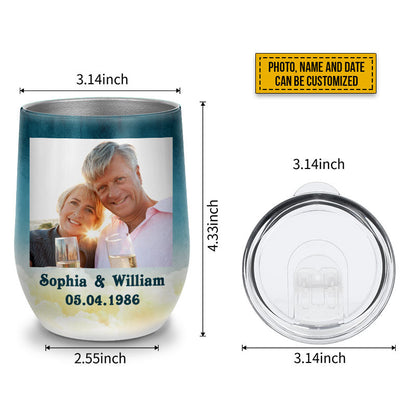 Custom Photo Couple Husband Wife Cheers Anniversary Photo Gift Custom Wine Tumbler, Couple Gift