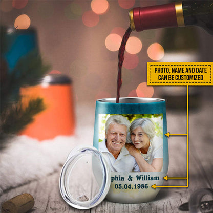 Custom Photo Couple Husband Wife Cheers Anniversary Photo Gift Custom Wine Tumbler, Couple Gift