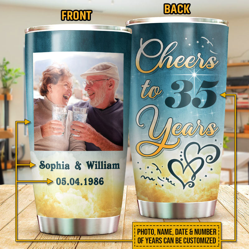 Custom Photo Couple Husband Wife Cheers Anniversary Photo Gift Custom Tumbler, Couple Gift