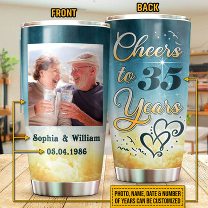 Custom Photo Couple Husband Wife Cheers Anniversary Photo Gift Custom Tumbler, Couple Gift