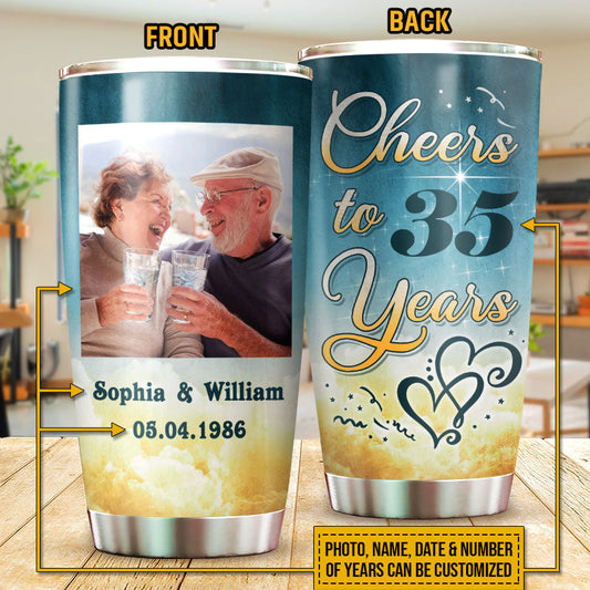 Custom Photo Couple Husband Wife Cheers Anniversary Photo Gift Custom Tumbler, Couple Gift