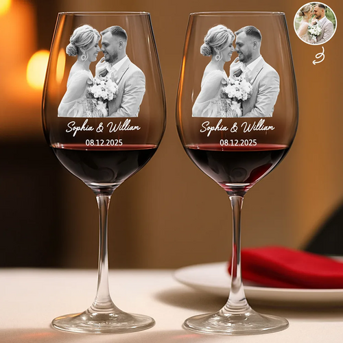Custom Photo Couples Anniversary - Personalized Wine Glass