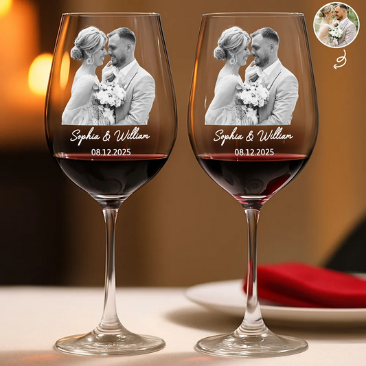 Custom Photo Couples Anniversary - Personalized Wine Glass