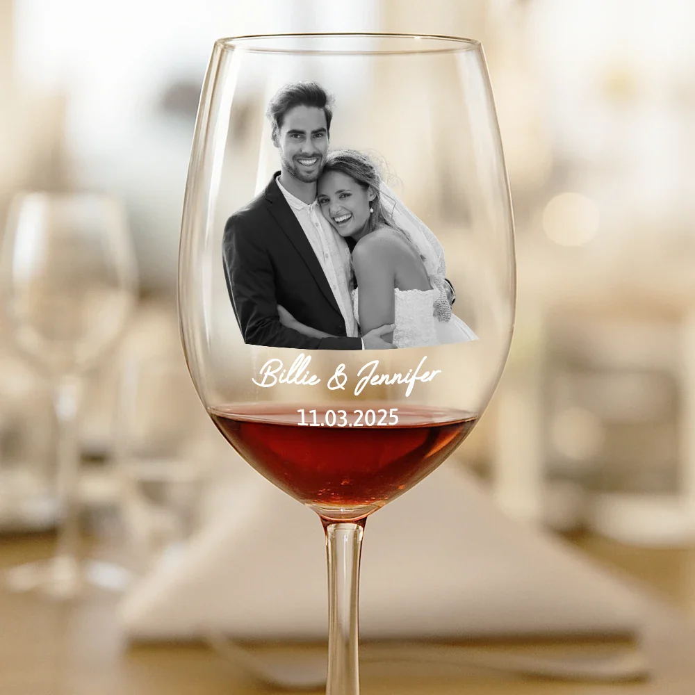 Custom Photo Couples Anniversary - Personalized Wine Glass