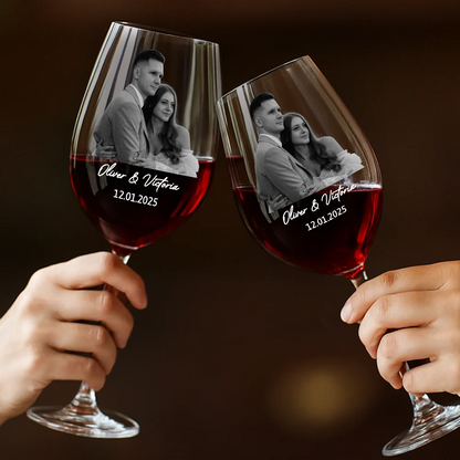 Custom Photo Couples Anniversary - Personalized Wine Glass