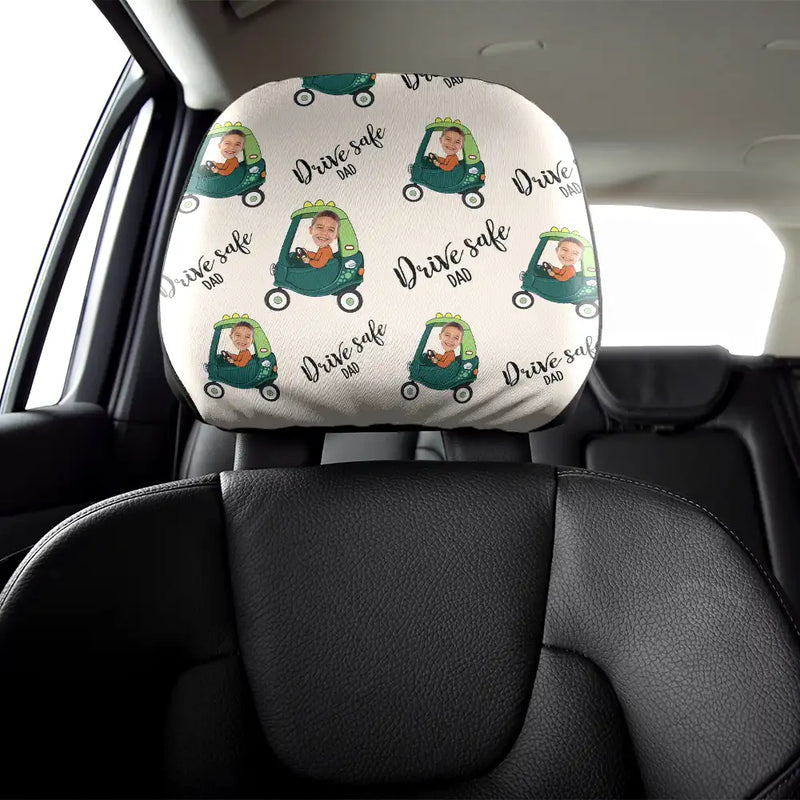Custom Photo Drive Safe Daddy Grandpa Fun Little Kid - Personalized Car Headrest Covers