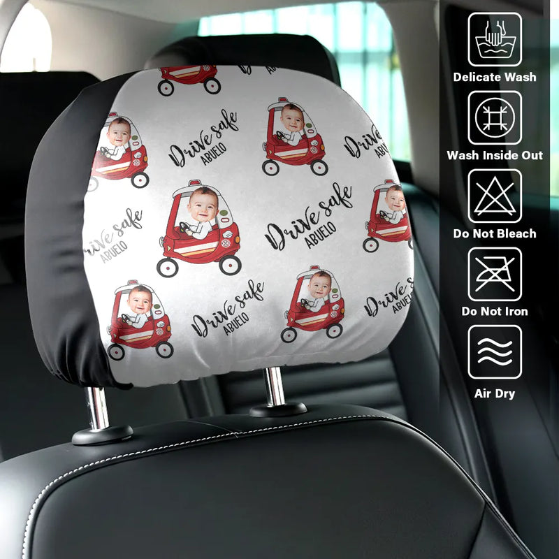 Custom Photo Drive Safe Daddy Grandpa Fun Little Kid - Personalized Car Headrest Covers