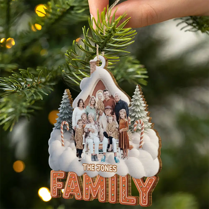 Custom Photo Family Christmas House - Personalized Custom Shaped Wooden Ornament