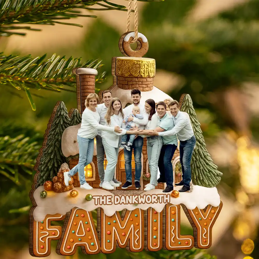 Custom Photo Family Christmas House - Personalized Custom Shaped Wooden Ornament