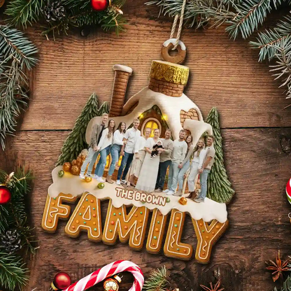 Custom Photo Family Christmas House - Personalized Custom Shaped Wooden Ornament
