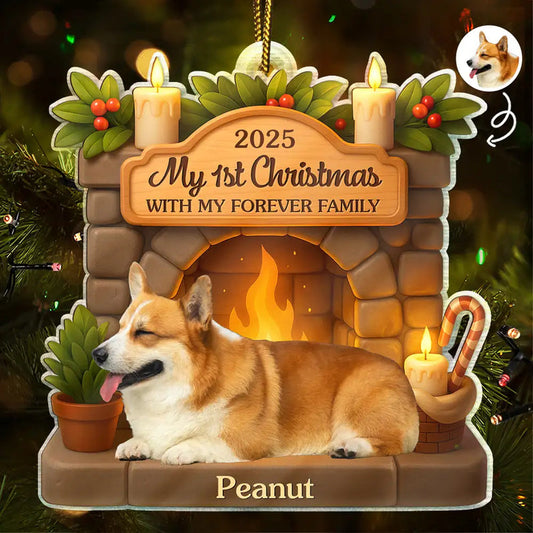 Custom Photo First Christmas With My Forever Family - Personalized Custom Shaped Acrylic Ornament