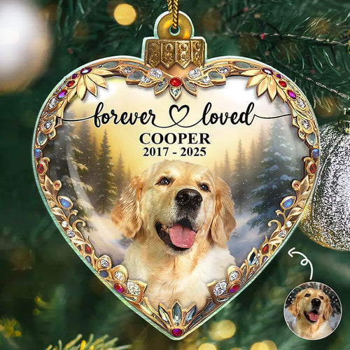 Custom Photo Forever Loved Memorial Dog Cat - Personalized Custom Shaped Acrylic Ornament