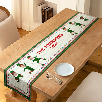 Custom Photo Funny Christmas Elf Family Face Cut - Personalized Table Runner