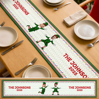 Custom Photo Funny Christmas Elf Family Face Cut - Personalized Table Runner