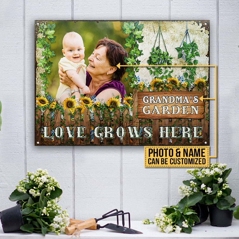 Custom Photo Garden Grandmother Grandchildren Sunflowers Custom Classic Metal Signs