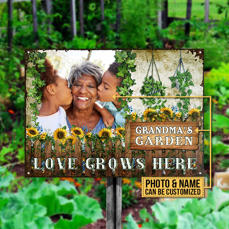 Custom Photo Garden Grandmother Grandchildren Sunflowers Custom Classic Metal Signs