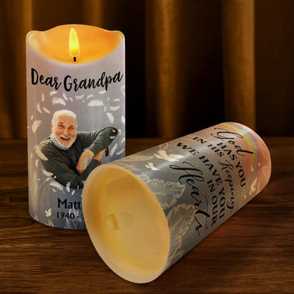 Custom Photo God Has You In His Keeping We Have You In Our Hearts - Personalized Flameless LED Candle
