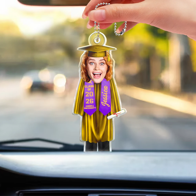 Custom Photo Graduation Cap Gown Stole - Personalized Acrylic Car Hanger