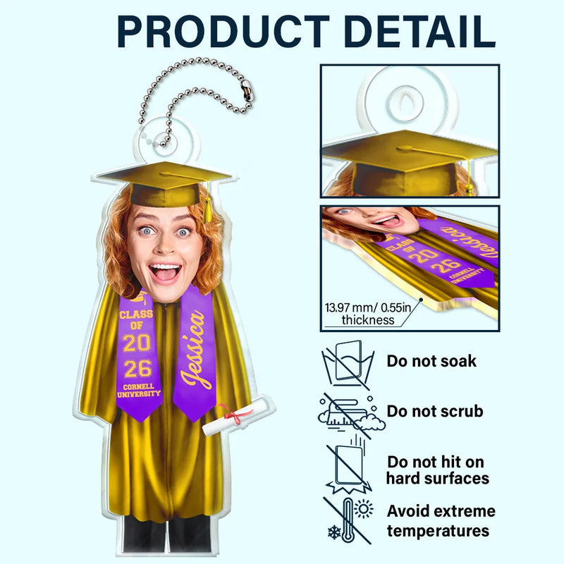Custom Photo Graduation Cap Gown Stole - Personalized Acrylic Car Hanger