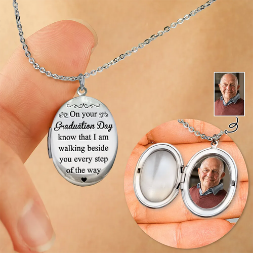Custom Photo Graduation Walking Beside You Memorial - Personalized Locket Necklace