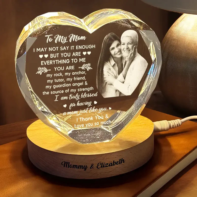 Custom Photo I May Not Say Enough - Personalized Crystal Heart Shaped Lamp