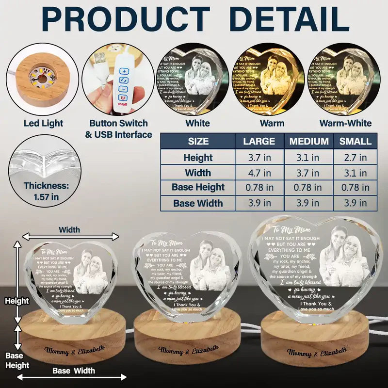 Custom Photo I May Not Say Enough - Personalized Crystal Heart Shaped Lamp