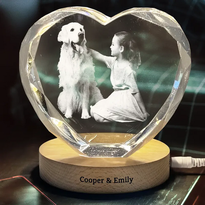 Custom Photo Kid Hobby Baseball Pet Ballet Gymnastics - Personalized Crystal Heart Shaped Lamp