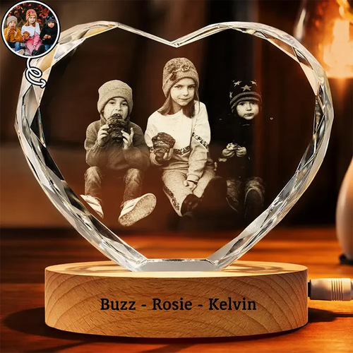 Custom Photo Kid Hobby Baseball Pet Ballet Gymnastics - Personalized Crystal Heart Shaped Lamp