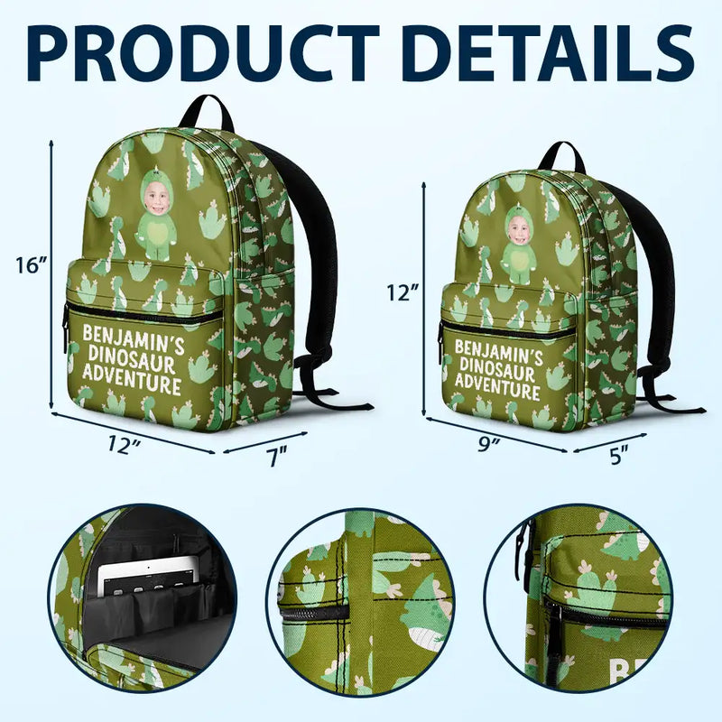 Custom Photo Kid's Dinosaur Unicorn Bear Adventure - Personalized Canvas Backpack