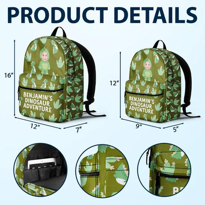 Custom Photo Kid's Dinosaur Unicorn Bear Adventure - Personalized Canvas Backpack