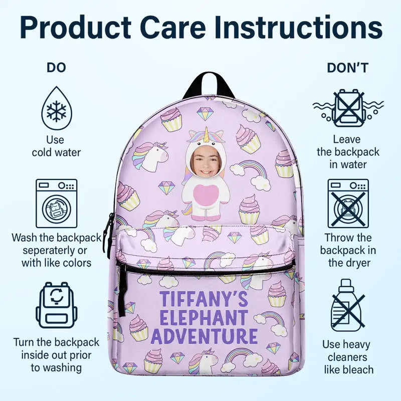 Custom Photo Kid's Dinosaur Unicorn Bear Adventure - Personalized Canvas Backpack