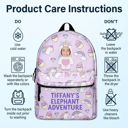 Custom Photo Kid's Dinosaur Unicorn Bear Adventure - Personalized Canvas Backpack