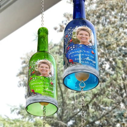 Custom Photo Listen To The Wind And Think Of Me - Personalized Wine Bottle Wind Chime
