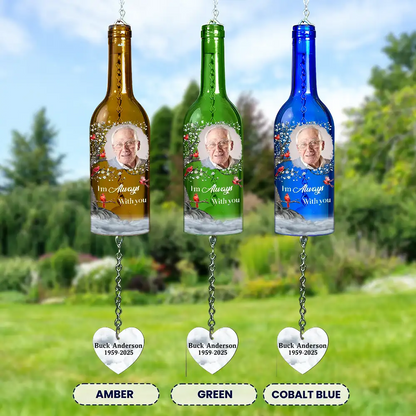 Custom Photo Listen To The Wind And Think Of Me - Personalized Wine Bottle Wind Chime