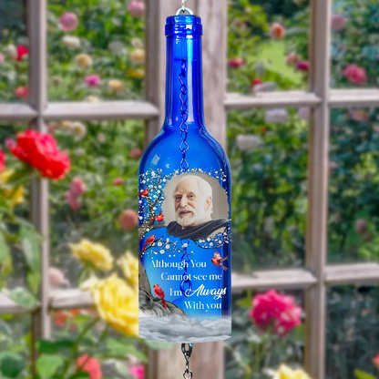 Custom Photo Listen To The Wind And Think Of Me - Personalized Wine Bottle Wind Chime