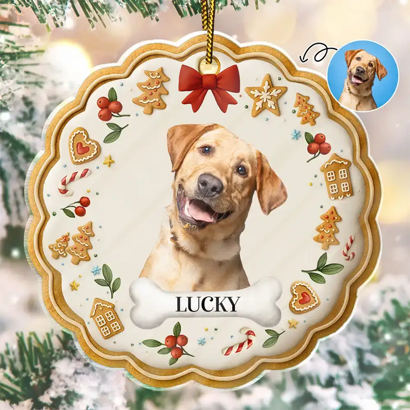 Custom Photo Lovely Pet Face Gingerbread - Personalized Custom Shaped Acrylic Ornament