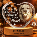Custom Photo Once By My Side Forever In My Heart Memorial Dog Cat - Personalized Crystal Heart Shaped Lamp