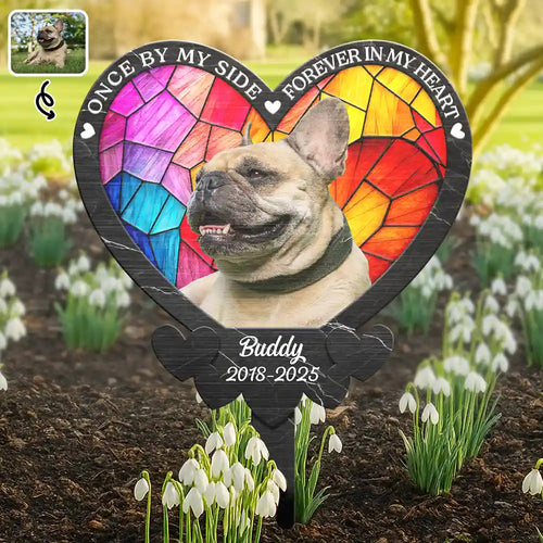 Custom Photo Once By My Side Forever In My Heart - Personalized Metal Garden Stake