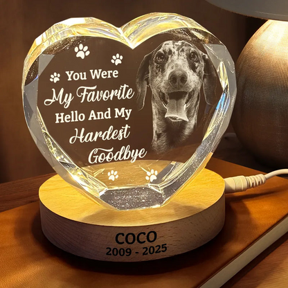 Custom Photo Once By My Side Forever In My Heart Memorial Dog Cat - Personalized Crystal Heart Shaped Lamp