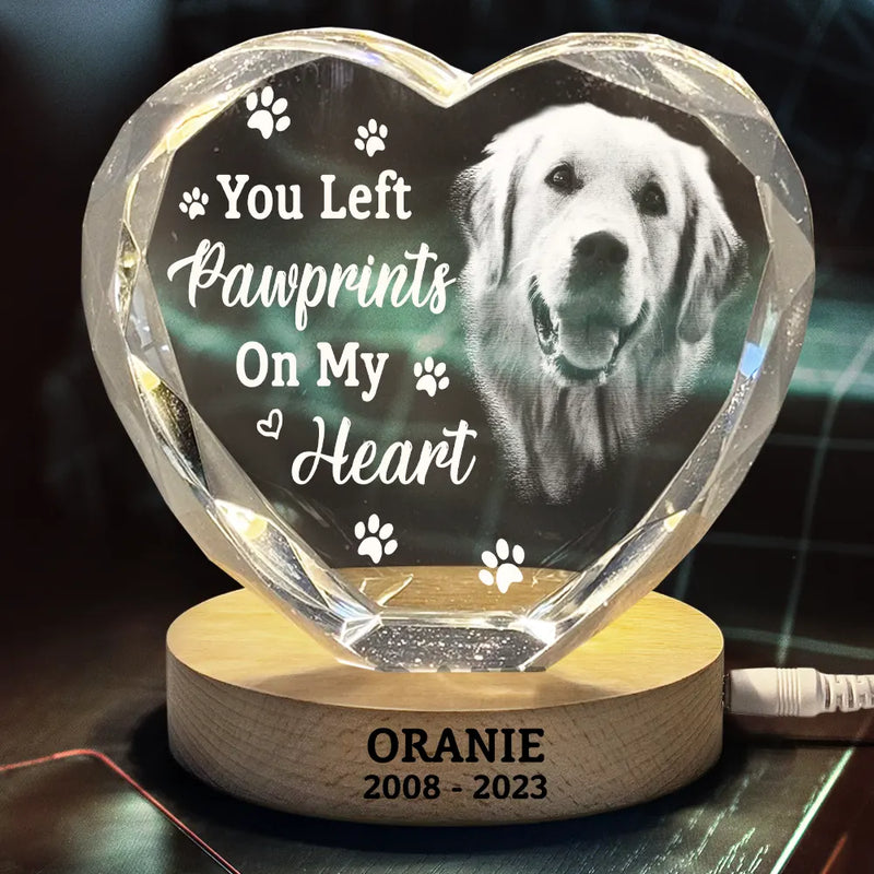 Custom Photo Once By My Side Forever In My Heart Memorial Dog Cat - Personalized Crystal Heart Shaped Lamp