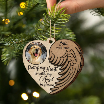 Custom Photo Part Of My Heart Is With My Angel In Heaven - Personalized Wooden Ornament