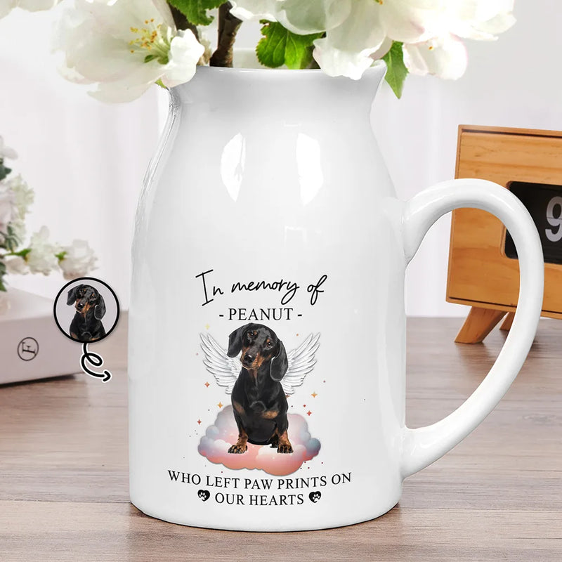 Custom Photo Paw Prints On Our Hearts Memorial Dog Cat - Personalized Ceramic Flower Vase