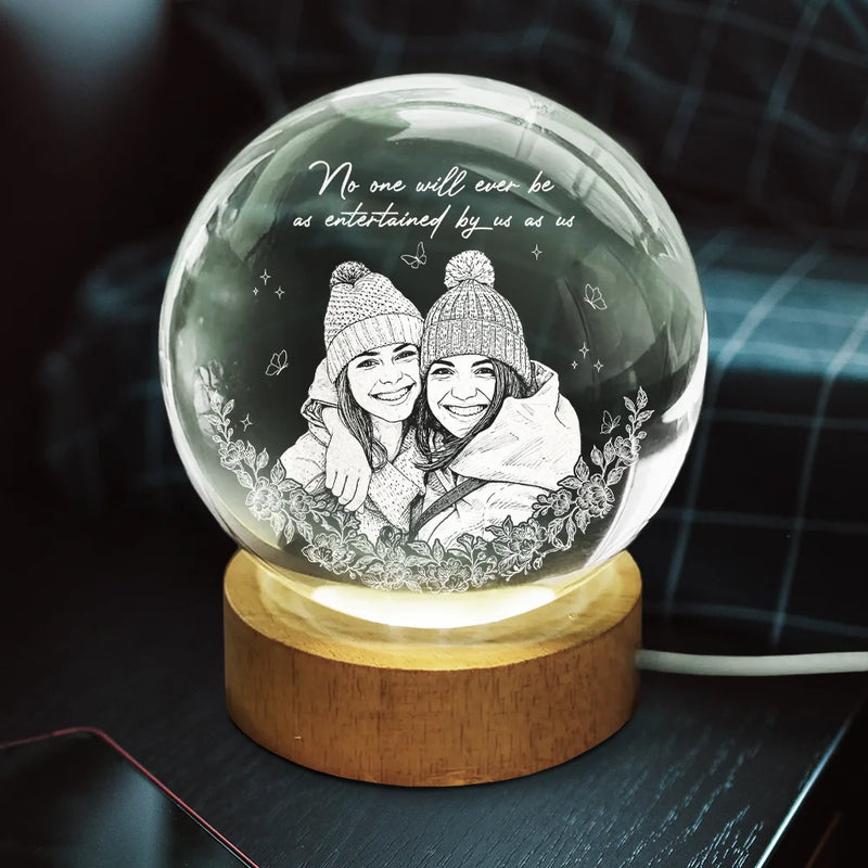 Custom Photo Pencil Sketch Art A True Friendship Is A Journey Without An End - Personalized Crystal Globe Lamp