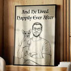 Custom Photo Pencil Sketch And She Lived Happily Ever After Dog Cat - Personalized Poster