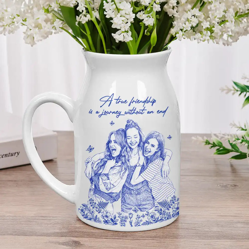 Custom Photo Pencil Sketch Art It Takes A Long Time To Grow An Old Friend - Personalized Ceramic Flower Vase